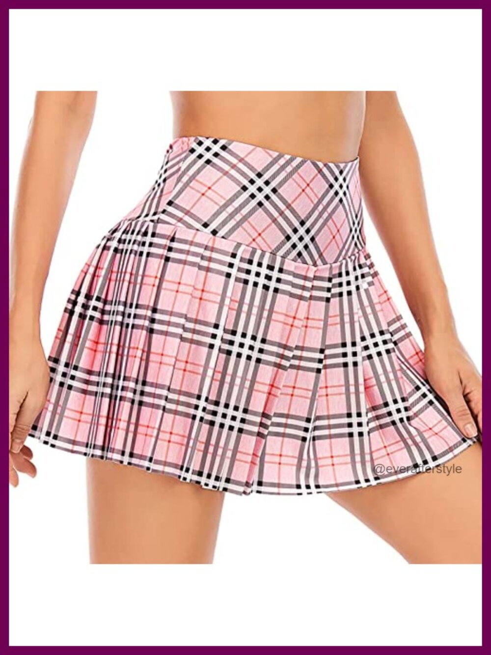 Women's Plaid Athletic Tennis Skirt with Built-in Shorts and Pocket, Polyester